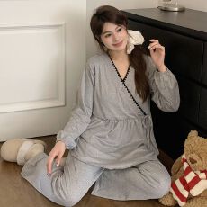 批发带胸垫月子服春夏款哺乳孕妇睡衣待产喂奶睡衣女套装