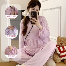 批发带胸垫月子服春夏款哺乳孕妇睡衣待产喂奶睡衣女套装