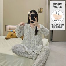 批发带胸垫云朵棉套装月子服女孕妇睡衣哺乳服夏季孕期可调节家居套装
