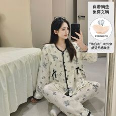 批发带胸垫云朵棉套装月子服女孕妇睡衣哺乳服夏季孕期可调节家居套装