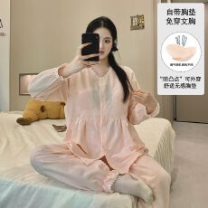 带胸垫云朵棉套装月子服女孕妇睡衣哺乳服夏季孕期可调节家居套装