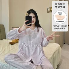 带胸垫云朵棉套装月子服女孕妇睡衣哺乳服夏季孕期可调节家居套装