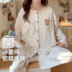 批发可拆卸胸垫春夏款哺乳孕妇睡衣待产喂奶睡衣套装月子服