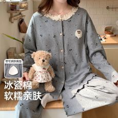 批发可拆卸胸垫春夏款哺乳孕妇睡衣待产喂奶睡衣套装月子服