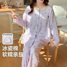 批发可拆卸胸垫春夏款哺乳孕妇睡衣待产喂奶睡衣套装月子服