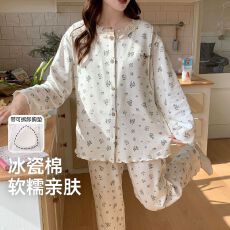 批发可拆卸胸垫春夏款哺乳孕妇睡衣待产喂奶睡衣套装月子服