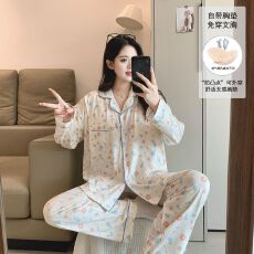 批发可拆卸胸垫春夏款哺乳孕妇睡衣待产喂奶睡衣套装月子服