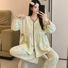 批发弹力纯棉冬季月子服女带胸垫长袖<b class='q'>秋</b>孕妇睡衣哺乳服产后家居服套装