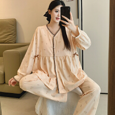 批发弹力纯棉冬季月子服女带胸垫长袖<b class='q'>秋</b>孕妇睡衣哺乳服产后家居服套装