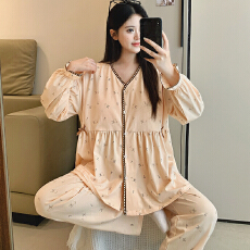 批发弹力纯棉冬季月子服女带胸垫长袖<b class='q'>秋</b>孕妇睡衣哺乳服产后家居服套装