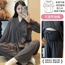 批发腹围护肚冬季月子服女带胸垫长袖秋孕妇<b class='q'>睡衣</b>哺乳服产后家居服<b class='q'>套装</b>