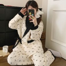 批发新款冬季隐形拉链空气棉夹层月子服哺乳喂奶衣套装