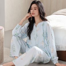 批发<b class='q'>秋</b>季新款纯棉圆领开衫长袖长裤孕妇月子服睡衣女家居服套装