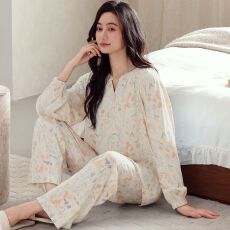 批发<b class='q'>秋</b>季新款纯棉圆领开衫长袖长裤孕妇月子服睡衣女家居服套装