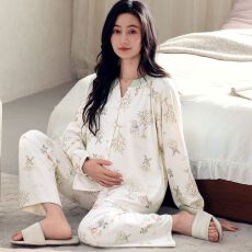 批发<b class='q'>秋</b>季新款纯棉圆领开衫长袖长裤孕妇月子服睡衣女家居服套装