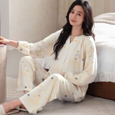 批发<b class='q'>秋</b>季新款纯棉圆领开衫长袖长裤孕妇月子服睡衣女家居服套装