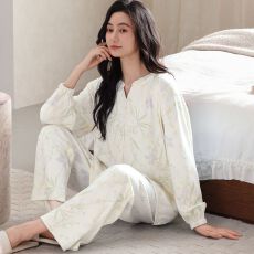 批发<b class='q'>秋</b>季新款纯棉圆领开衫长袖长裤孕妇月子服睡衣女家居服套装