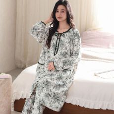 批发秋季新款纯棉圆领开衫双<b class='q'>长</b>孕妇月子服睡衣女家居服套装睡裙+裤子