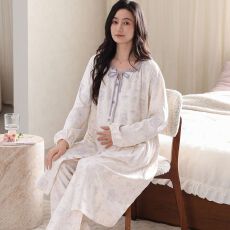 批发秋季新款纯棉圆领开衫双<b class='q'>长</b>孕妇月子服睡衣女家居服套装睡裙+裤子