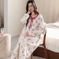 批发秋季新款纯棉圆领开衫双<b class='q'>长</b>孕妇月子服睡衣女家居服套装睡裙+裤子