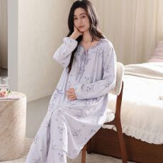 批发秋季新款纯棉圆领开衫双<b class='q'>长</b>孕妇月子服睡衣女家居服套装睡裙+裤子