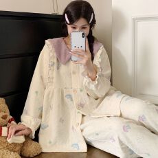 批发孕妇睡衣秋冬新款月子服空气棉<b class='q'>隐形</b>拉链<b class='q'>带</b>胸垫产妇产后喂奶套装
