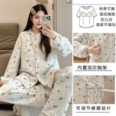 批发不起球<b class='q'>冬</b>季抗菌带胸垫空气棉夹层孕妇睡衣女哺乳喂奶月子服套装