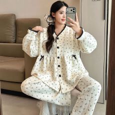 批发不起球<b class='q'>冬</b>季夹层抗菌空气棉夹层孕妇睡衣女哺乳喂奶月子服套装
