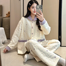 批发不起球<b class='q'>冬</b>季夹层抗菌空气棉夹层孕妇睡衣女哺乳喂奶月子服套装