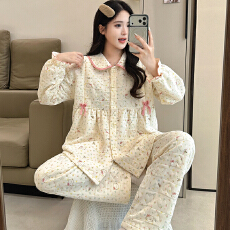 批发不起球<b class='q'>冬</b>季夹层抗菌空气棉夹层孕妇睡衣女哺乳喂奶月子服套装