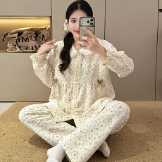 批发不起球<b class='q'>冬</b>季夹层抗菌空气棉夹层孕妇睡衣女哺乳喂奶月子服套装