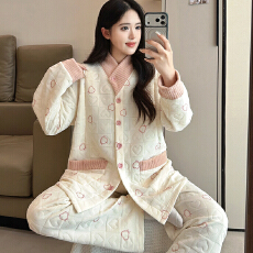 批发不起球<b class='q'>冬</b>季夹层抗菌空气棉夹层孕妇睡衣女哺乳喂奶月子服套装