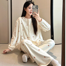 批发<b class='q'>冬</b>季新款320克海岛绒孕妇睡衣女哺乳喂奶月子服家居服套装