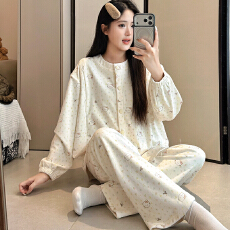 批发<b class='q'>冬</b>季新款320克海岛绒孕妇睡衣女哺乳喂奶月子服家居服套装
