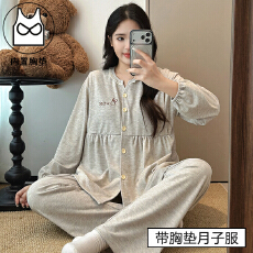 批发<b class='q'>冬</b>季新保暖德绒孕妇睡衣女带胸垫哺乳喂奶月子服家居服套装