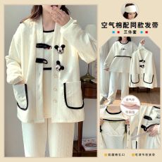 批发配发带带胸垫空气棉三件套<b class='q'>孕妇</b><b class='q'>睡衣</b>秋冬季月子服产妇哺乳喂奶衣