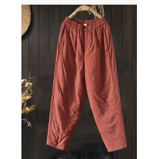 批发冬季内外层100%棉夹棉加厚慵懒萝卜裤宽松文艺纯色棉裤靴裤女长裤