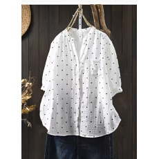 批发印花纯棉纱V领五分<b class='q'>袖</b>衬衫女夏2026新款宽松休闲减龄中<b class='q'>袖</b><b class='q'>上衣</b>