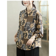 批发棉麻<b class='q'>衬衫</b>女春季新款时尚洋气宽松印花上衣<b class='q'>衬衣</b>小衫女