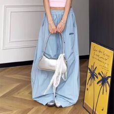 批发立体包边 塔丝隆复合 裤女夏季宽松高街辣妹街舞运动裤阔腿工装裤