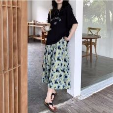 批发【下内里】韩国<b class='q'>清新</b>碎花中长裙夏季百搭松紧高腰显腿长A字半身裙