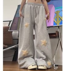批发美式复古星星刺绣休闲卫裤2025秋冬新款男女直筒<b class='q'>街头</b>阔腿拖地长裤
