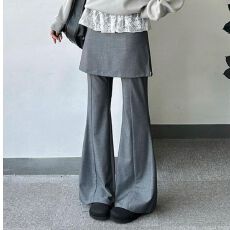 批发原版做法~假两件屁帘裤裙<b class='q'>女</b>新款慵懒休闲高级感叠穿西装微喇长裤