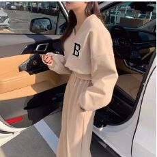 批发韩国chic秋冬小众慵懒风百搭加绒长袖卫衣+<b class='q'>高腰</b>阔腿休闲<b class='q'>长裤</b>套装