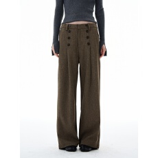 批发美式复古高级感纽扣休闲西裤男女秋季潮牌老钱风休闲直筒宽松长裤