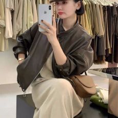 批发咖色<b class='q'>皮衣</b>外套女皮夹克2025新款爆款港风<b class='q'>短款</b>机车今年流行美式复古