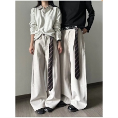 批发美式复古老钱风绑带打褶<b class='q'>亚麻</b>西裤女设计感直筒休闲裤