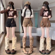 批发麂皮绒空气层280克 <b class='q'>短裤</b>女秋冬2025新款<b class='q'>高腰</b>外穿显瘦a字阔腿靴裤