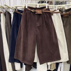 批发2025秋新时尚条绒裤休闲裤宽松显瘦灯芯绒<b class='q'>七分</b>裤直筒阔腿裤靴裤女