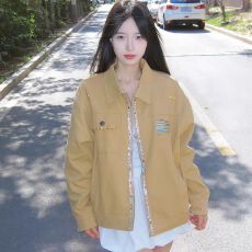 批发美式复古刺绣工装夹克<b class='q'>外套</b>女2025新款秋季宽松<b class='q'>休闲</b>情侣上衣潮